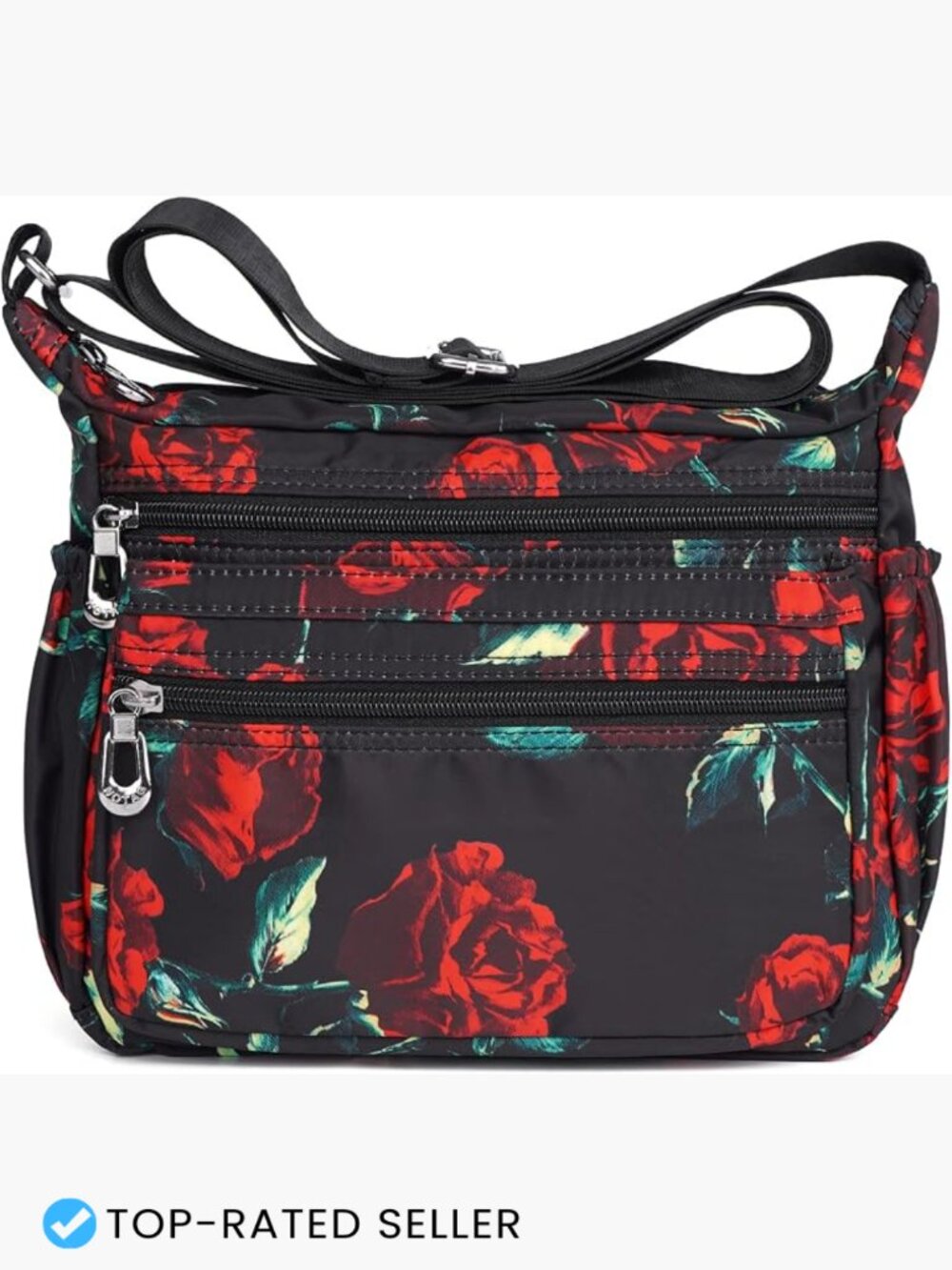 Nylon Crossbody Shoulder Bag Lightweight Waterproof Floral Print Messenger Purse